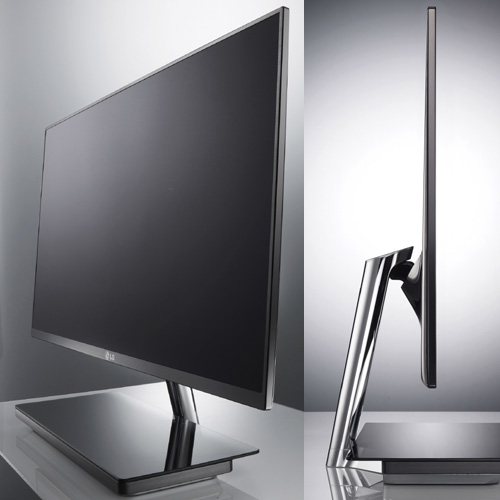 A front view of the LG IPS 3D monitor D237IPS and a side view of the LG monitor E2391VR.