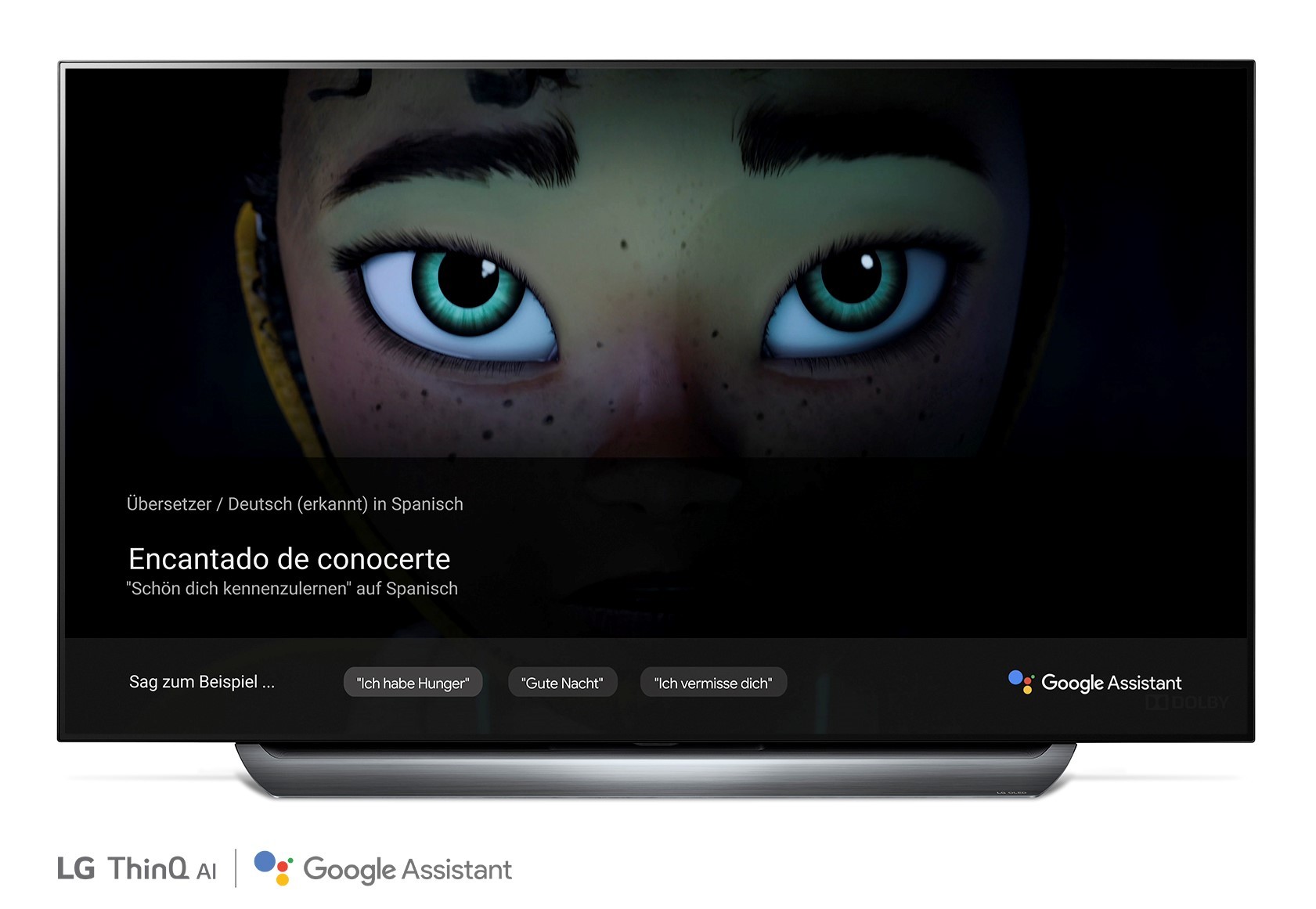 A front view of LG OLED TV showing Google Translate function